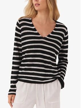 The White Company Black Striped Slim-fit linen V-neck jumper sweater Medium